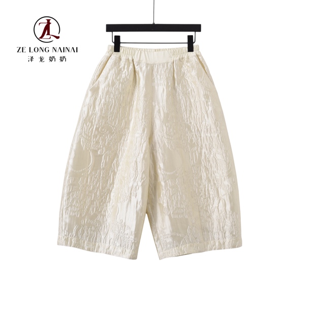 523泽龙奶奶原创四色牡丹提花新款花苞裤松紧腰裤