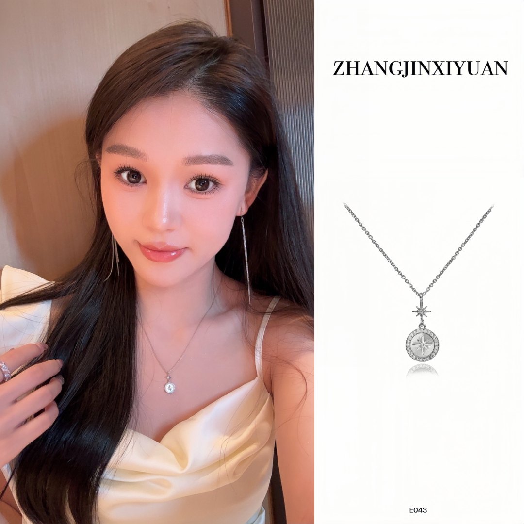 坠链均925银 ZJ XIYUAN【金芒瑰饰】镶嵌设计八芒星项链E043