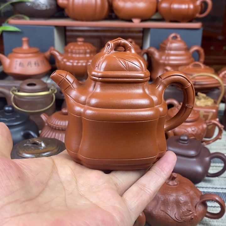 紫砂茶壶四方竹鼎150-200-260-350cc原矿赵庄朱泥双十二特价