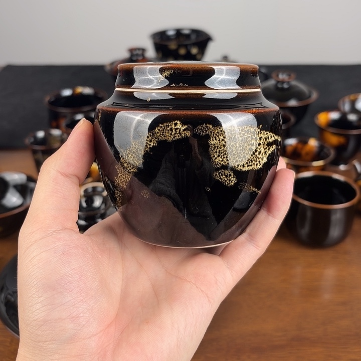 修***吧瓷洒彩鹧鸪斑小醒茶罐