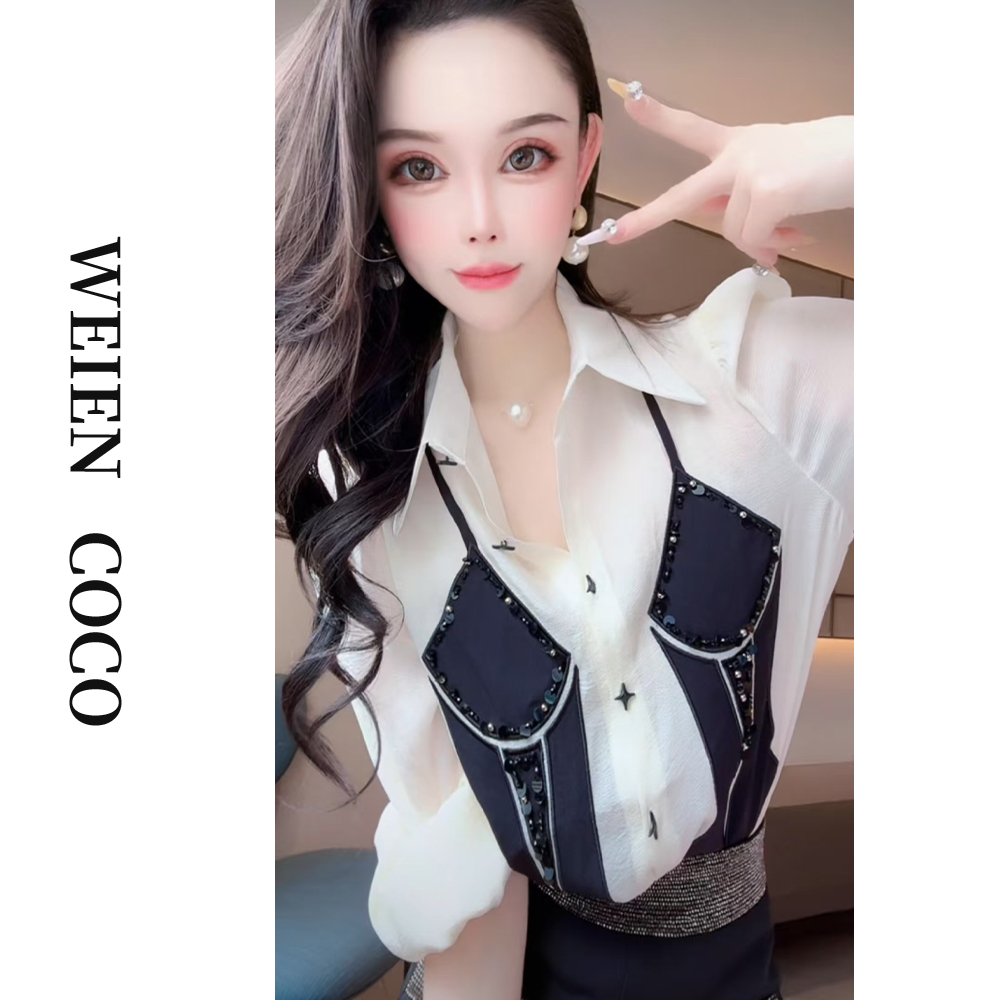 【薇恩COCO】气质显瘦镂空性感修身百搭衬衣春夏新款S3625