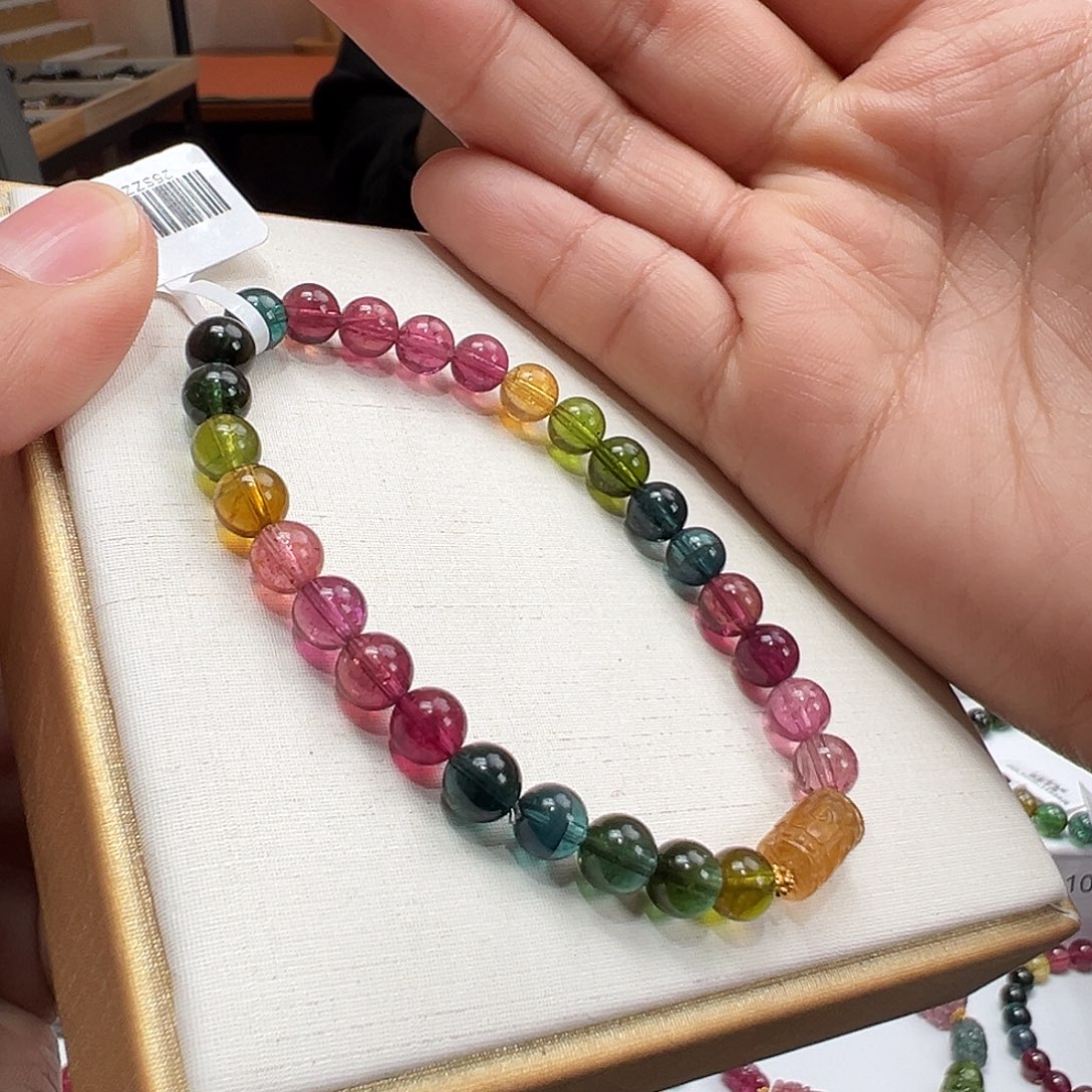 船***儿碧玺手串18K金镶嵌6.3mmmmmmm