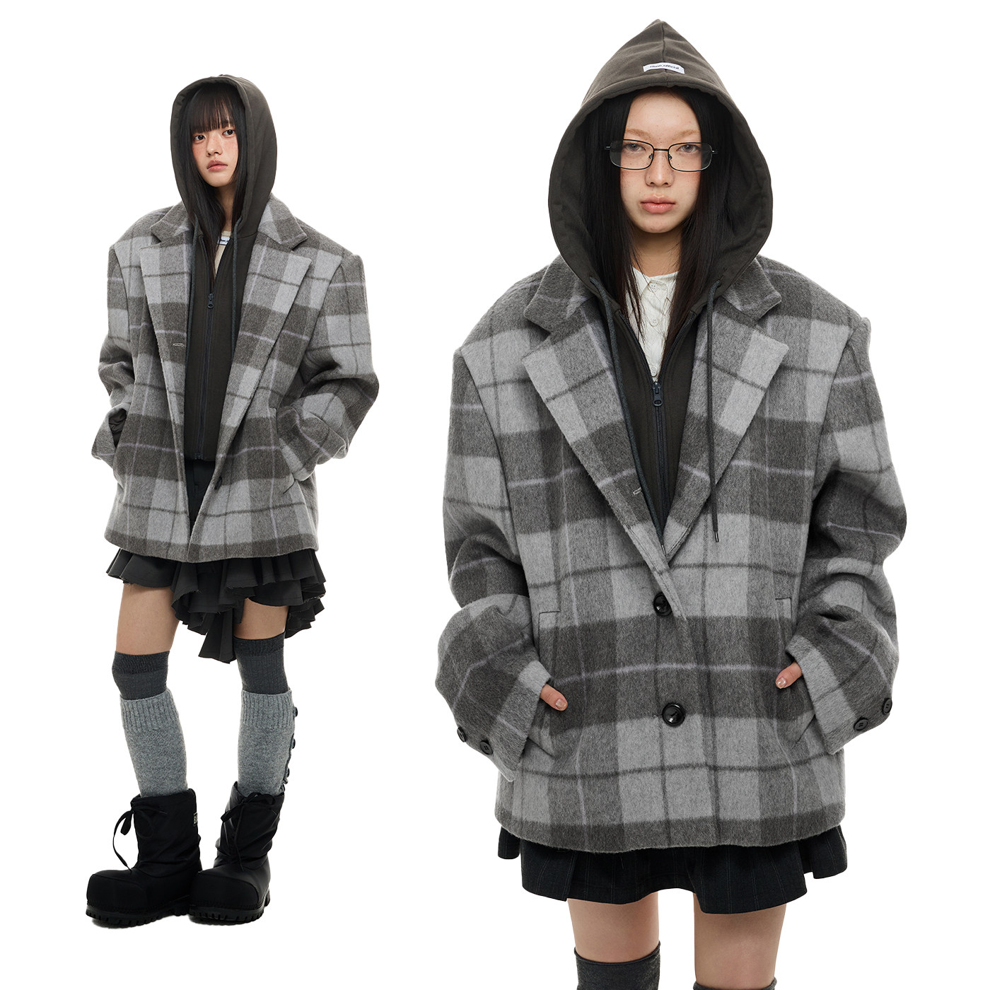 【直播间清仓款 No退No换】【宿醉来客】羊毛双面西装可拆卸毛呢外套