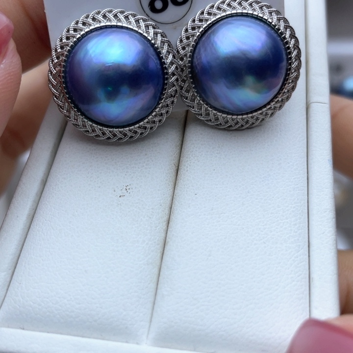 耳饰银S925镶嵌拼合珍珠（马贝珠）