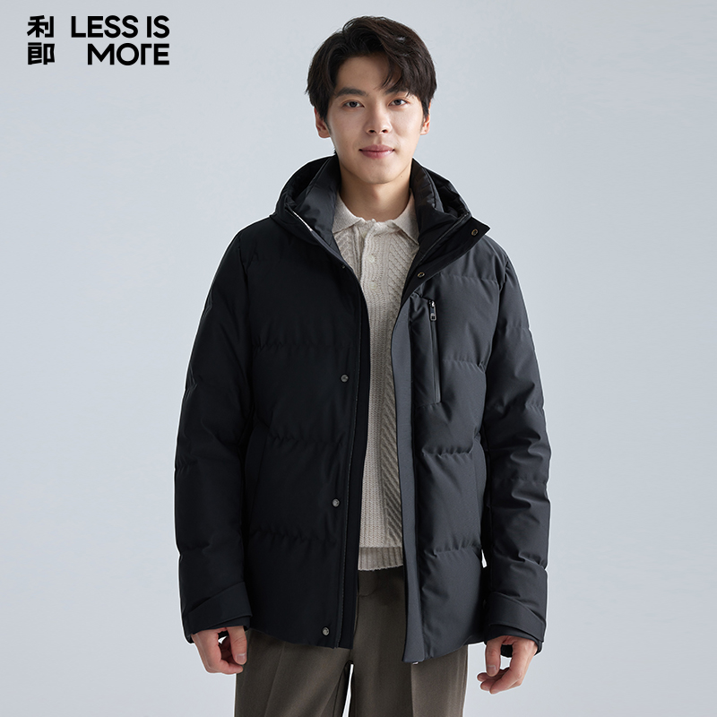 利郎【拒水羽绒】男士冬季户外连帽防风保暖休闲简约加厚男羽绒服