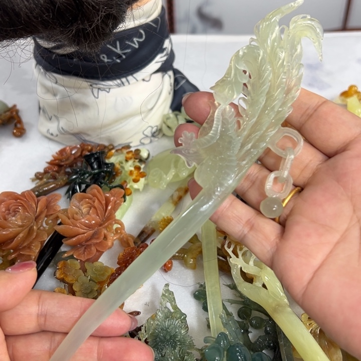 定制蛇纹石玉毛货发饰