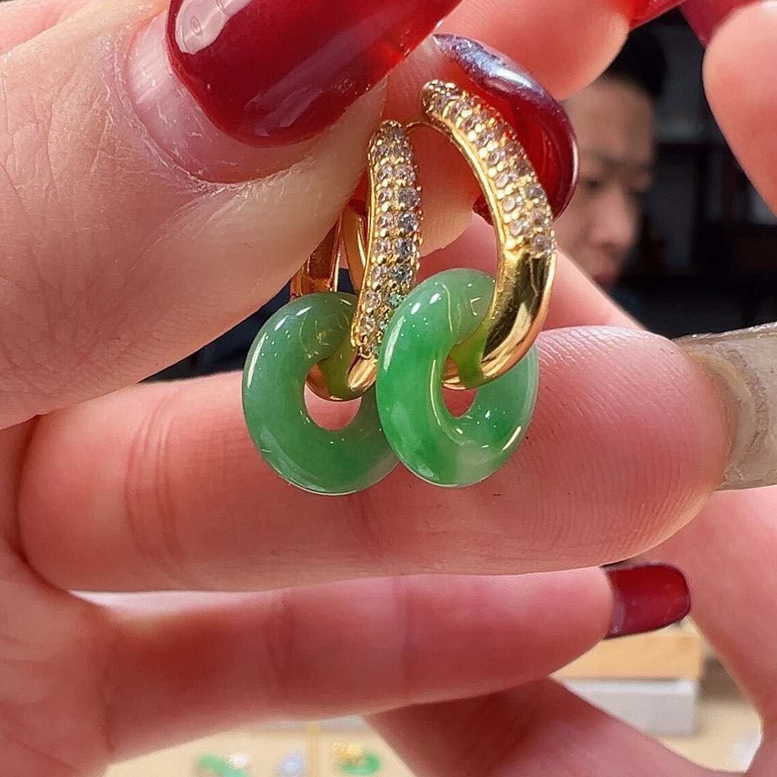 翡翠耳饰银S925镶嵌耳环