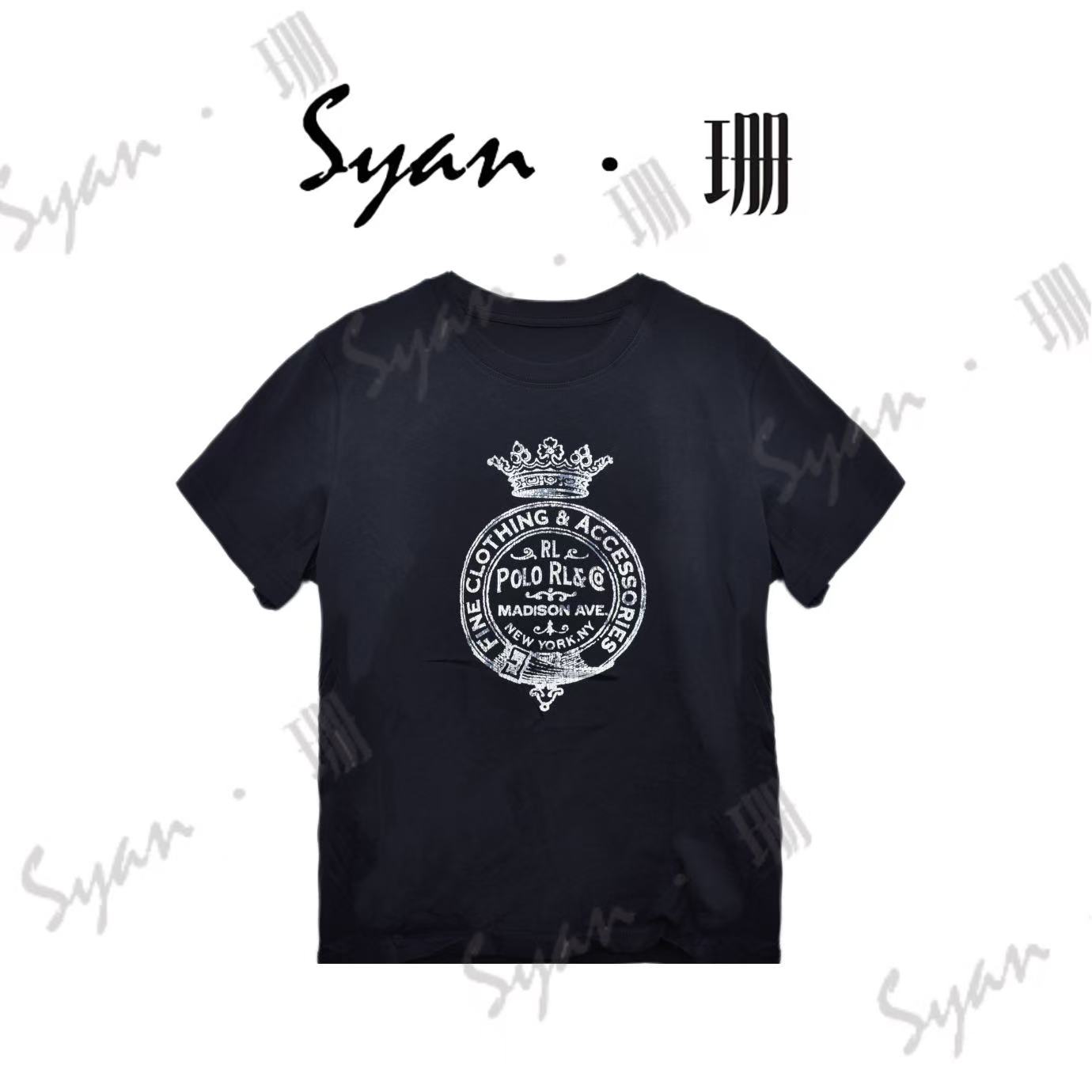 Syan【皇冠女王】新款创意条纹百搭休闲时尚圆领T恤