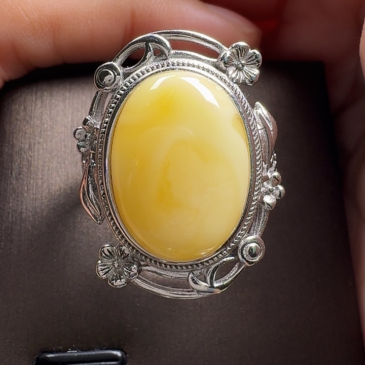 蜜蜡银S925镶嵌戒指戒指