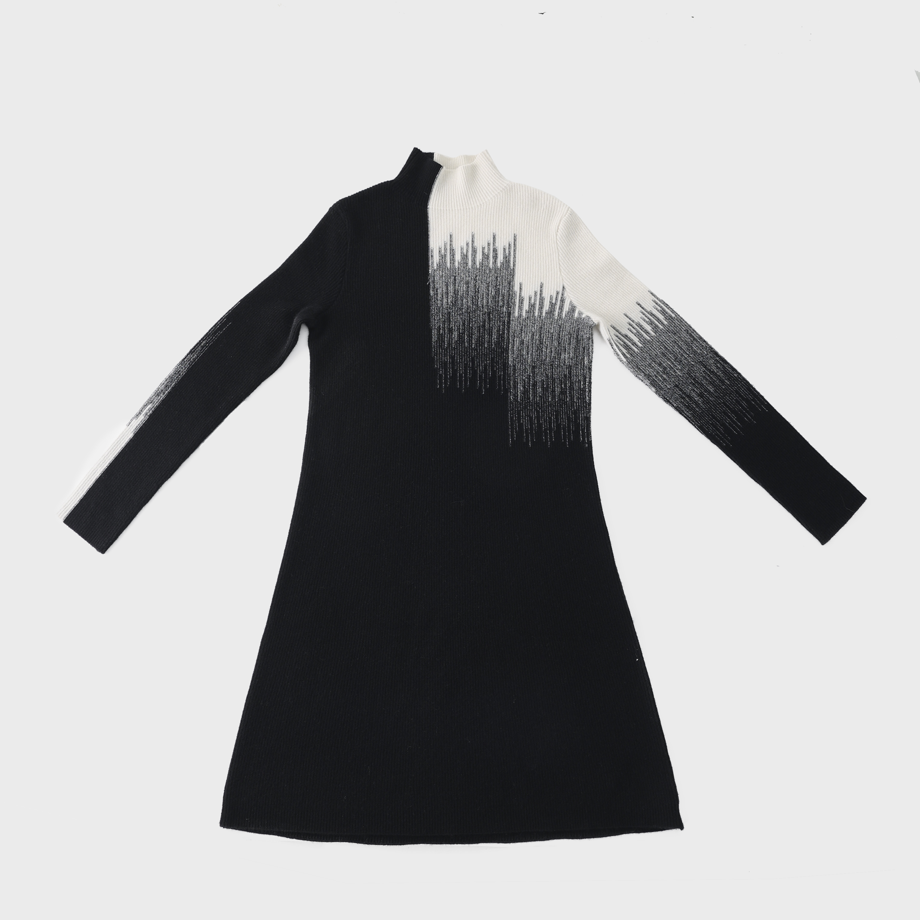 洪陵【NO退NO换福利款】女士半高领渐变扎染纯羊绒气质连衣裙4680