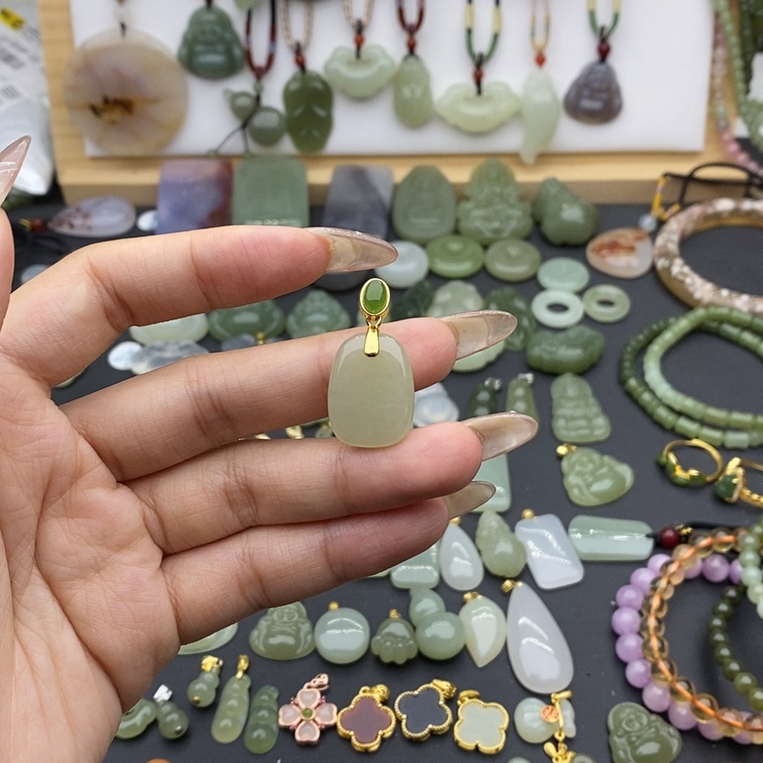 和田玉吊坠(不含链)银S925镶嵌