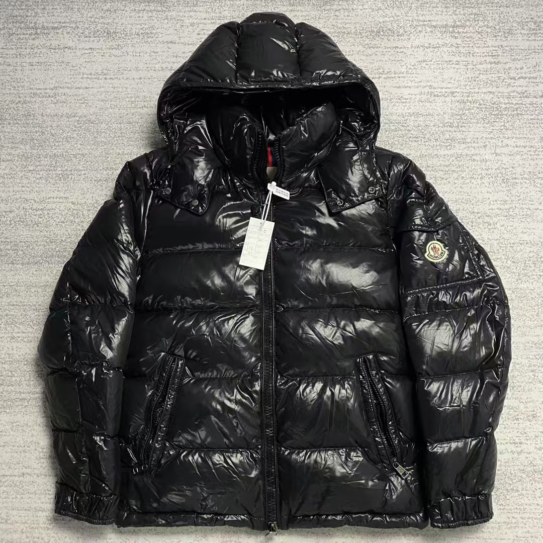 99新 MONCLER 蒙口 黑色maya玛雅袖标连帽羽绒服 0码