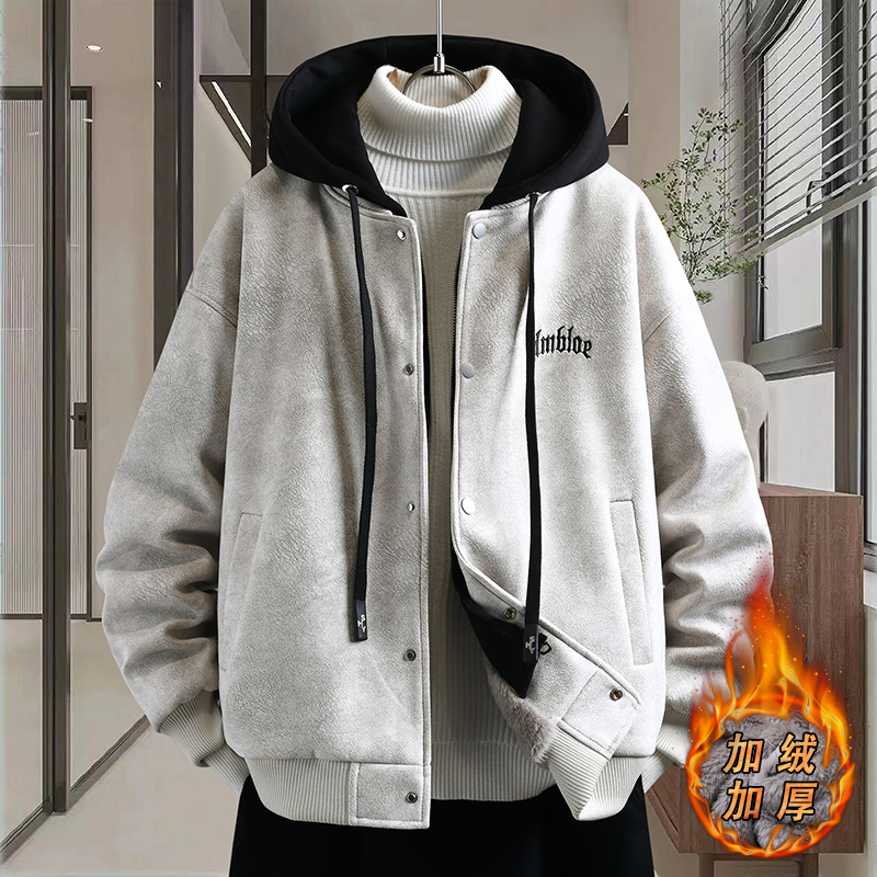 冬季新款可脱卸连帽夹克冬季新款棒球服青少年学生宽松外套潮棉服