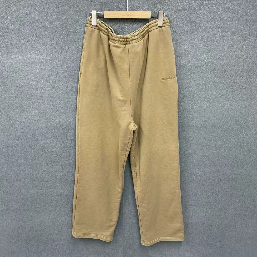 99新 Balenciaga/巴黎世家 双B刺绣小logo卡其色直筒卫裤M码