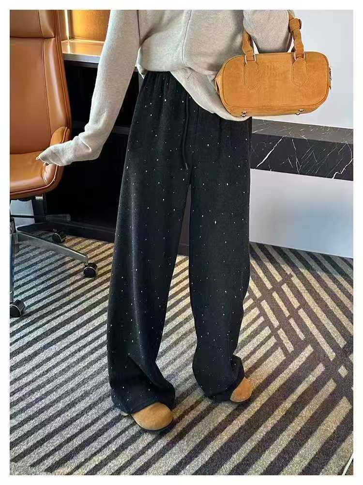 影姐姐家钻钻裤休闲风高腰松紧腰秋冬保暖休闲裤女士阔腿裤卫裤