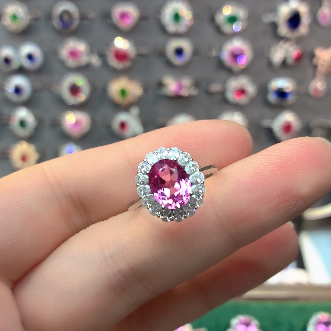 坠链均925银培育帕帕拉恰色粉蓝宝