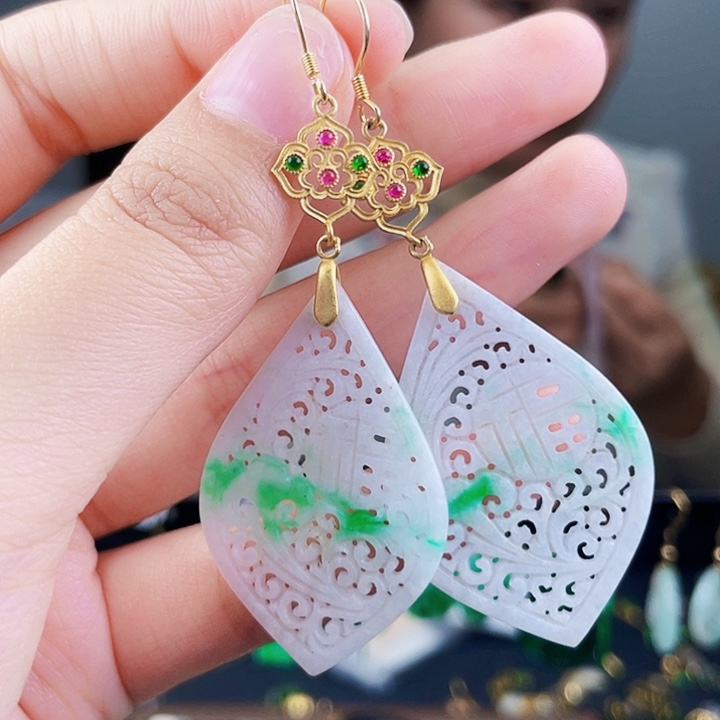 翡翠耳饰银S925镶嵌饰品