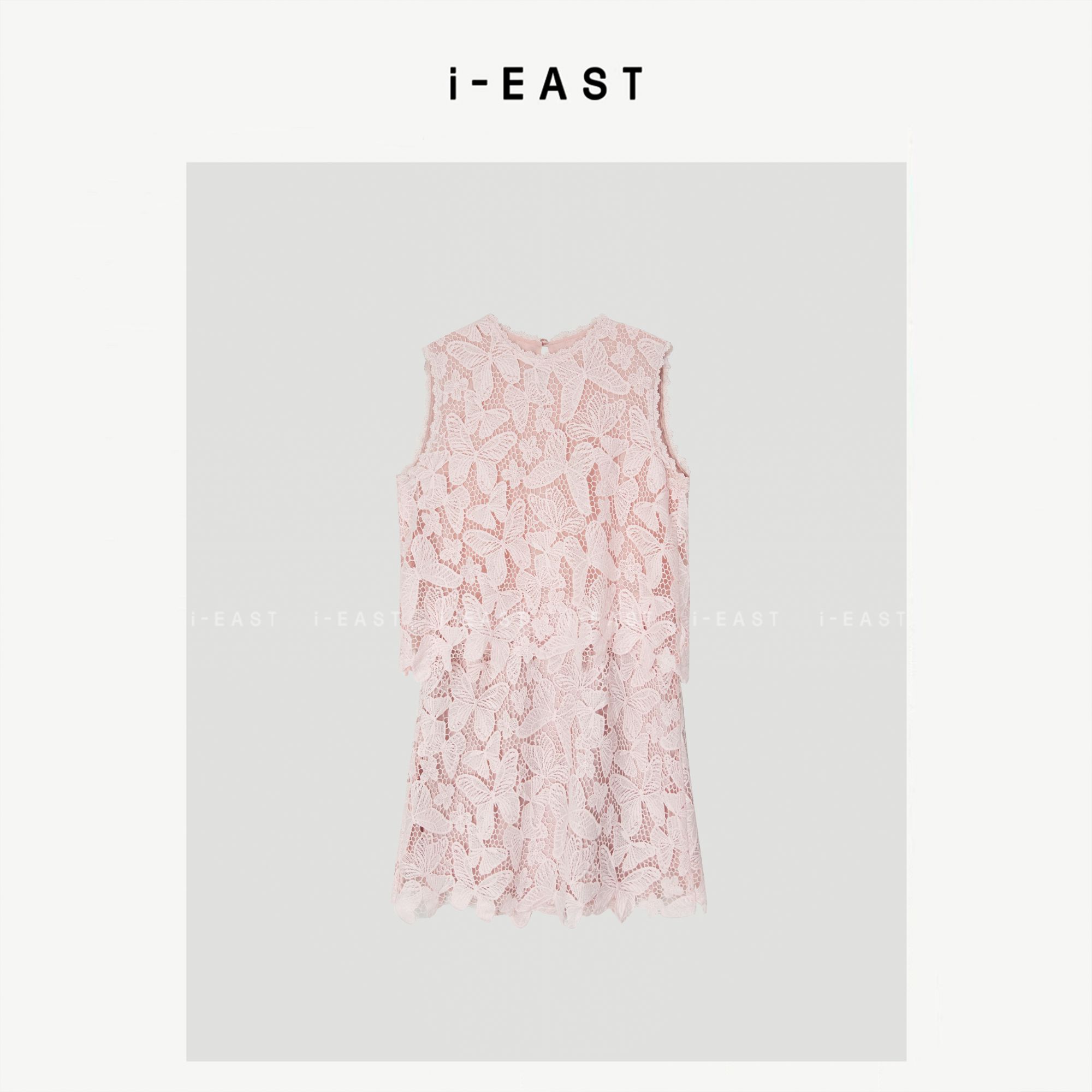 i-EAST QQ 微醺蜜桃~镂空蝴蝶纯色无袖 连衣裙-5X Q13666