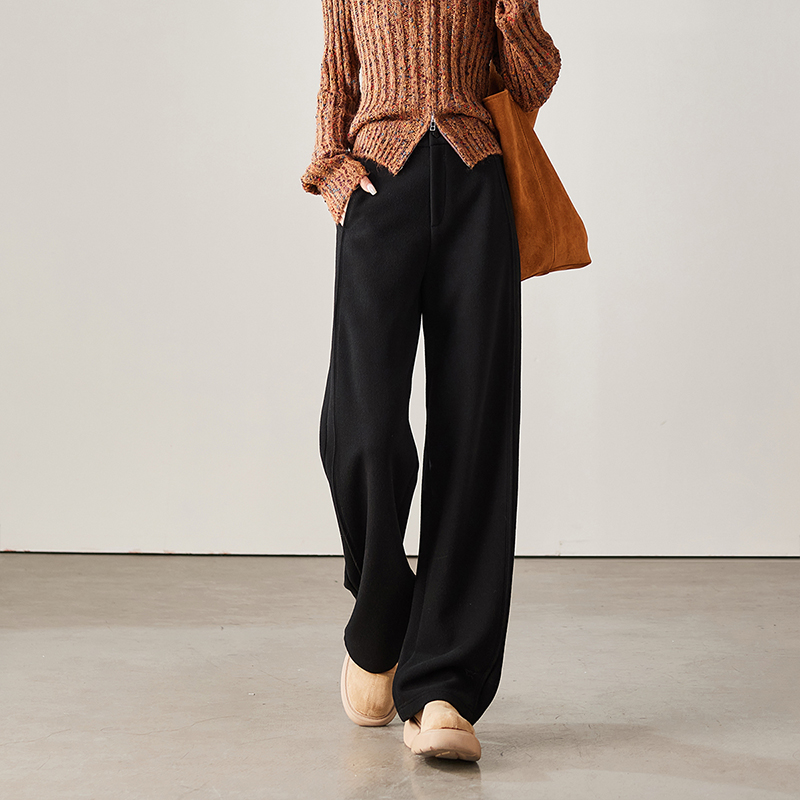 索菲丝尔加厚休闲阔腿裤女2025冬季时尚宽松百搭显瘦拖地裤541096