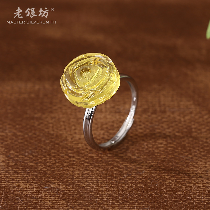 【老银坊】s925银金珀玫瑰单戒 00311701