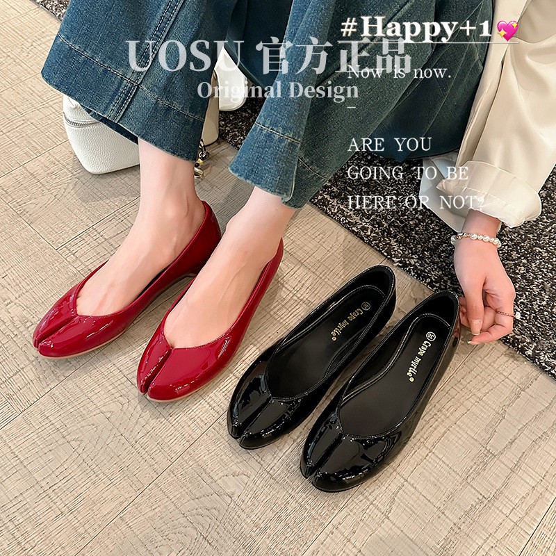 苏茵茵同款 红底2cm内增高猪蹄分趾鞋女2025夏复古芭蕾浅口单鞋