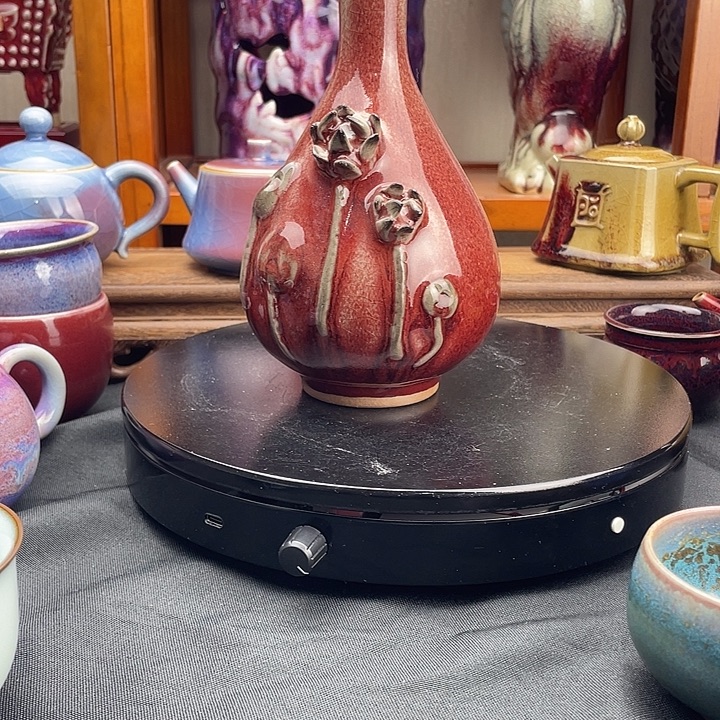 陶摆件长颈荷花如意瓶