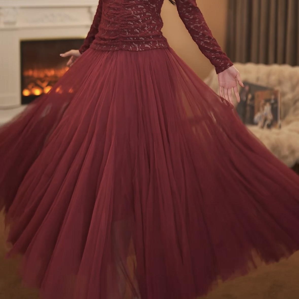 【于一】红森林  百褶裙网纱半身裙大摆百搭A字长裙-ZX785