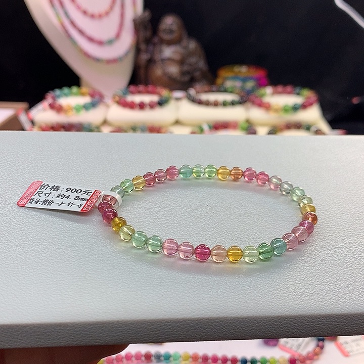 碧玺手链未镶嵌彩虹手串4.8mm