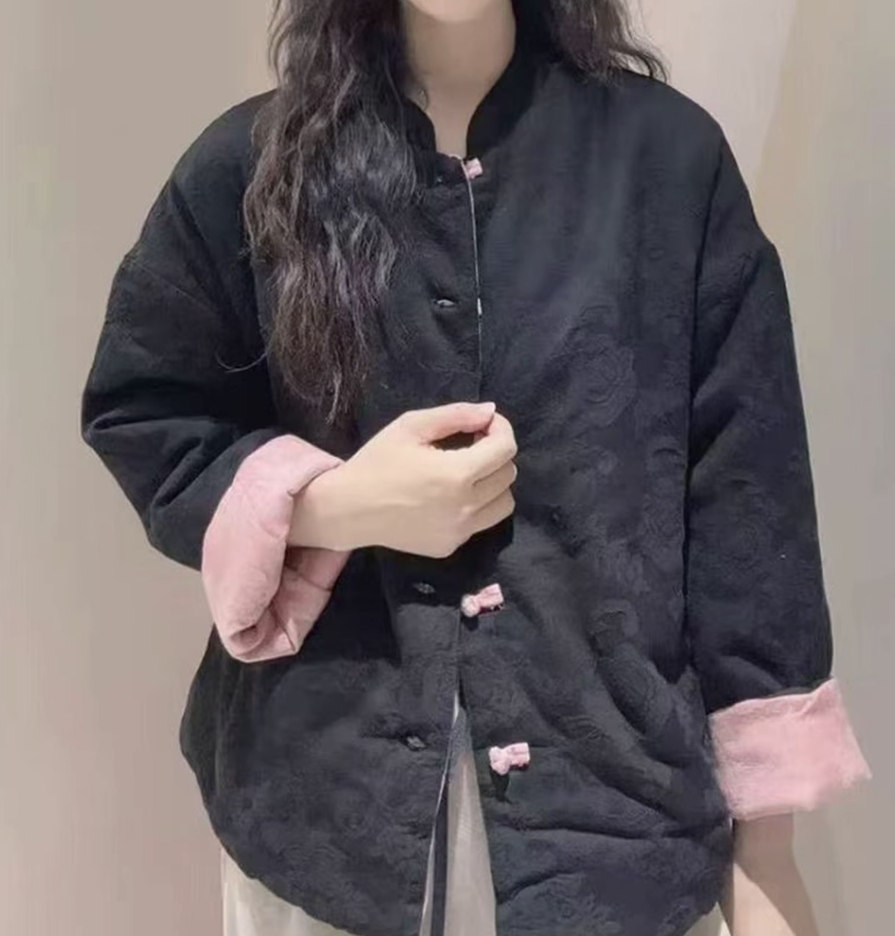 新中式冬季新款保暖棉服加棉加厚双面双穿提花外套