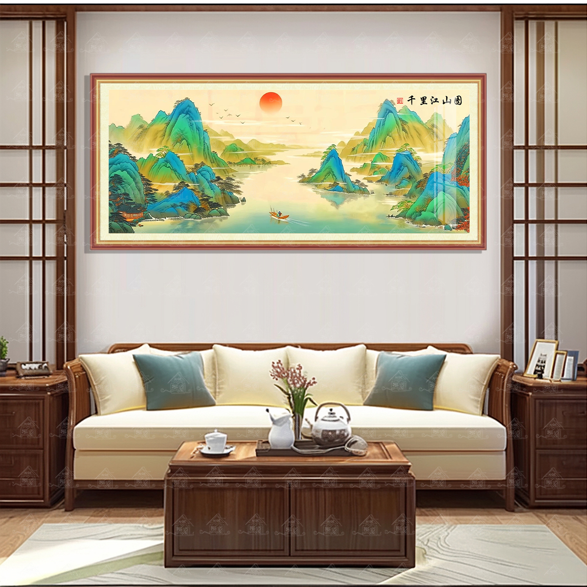 【进口棉布】十字绣爱阁千里江山图-旭日版新中式山水画国风手工绣