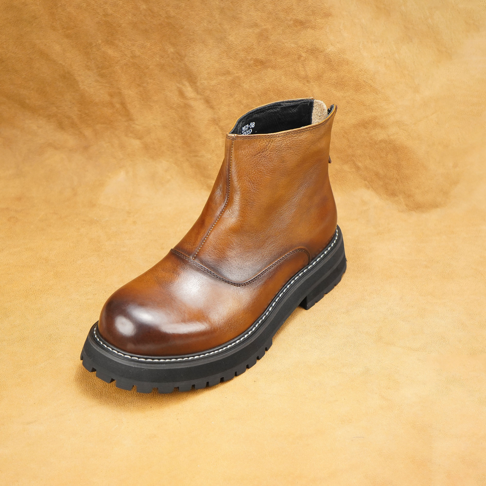 英伦风马丁靴男真皮潮百搭韩版中帮拉链高帮皮鞋2025-58