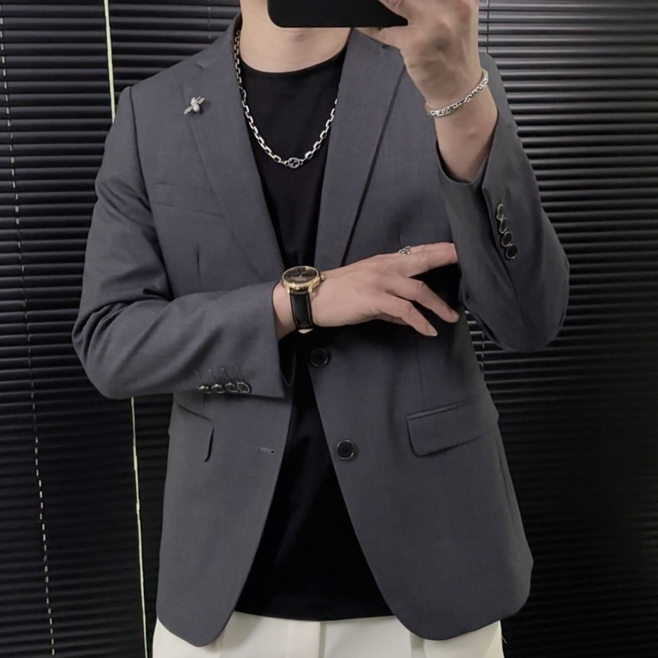 时尚男士修身春秋英伦西服上装轻薄免烫西服长袖修身男装