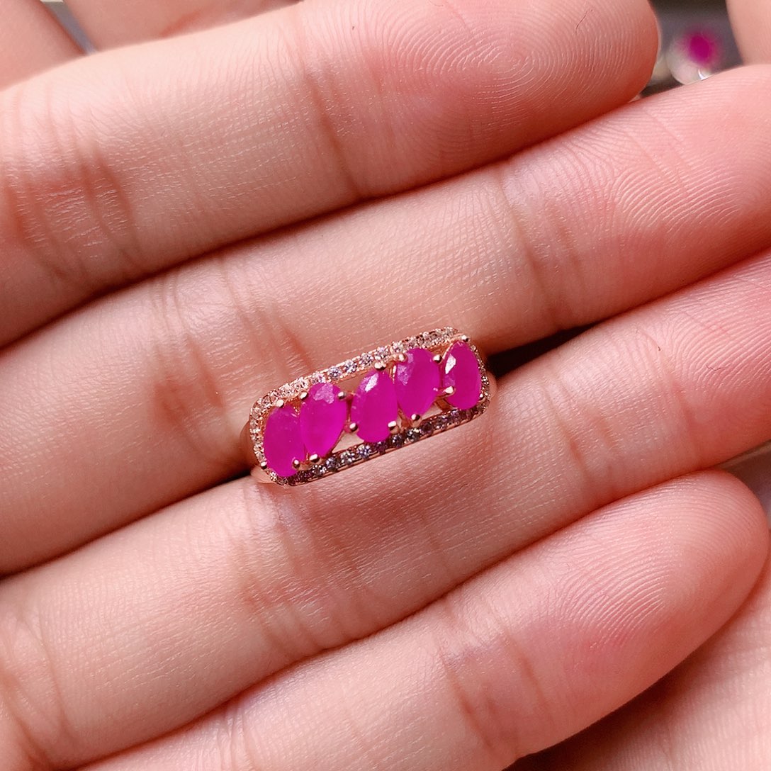 红宝石戒指银S925镶嵌