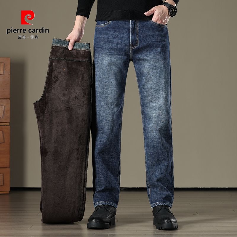 皮尔卡丹【加绒加厚】直筒中年男裤大码弹力高端男牛仔裤宽松秋冬季