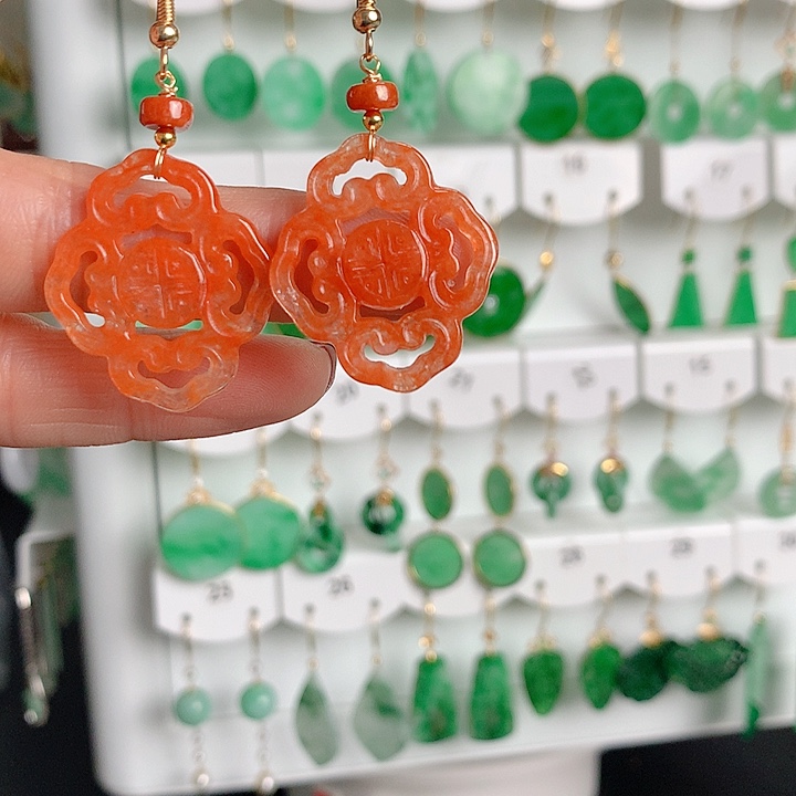 翡翠耳饰银S925镶嵌翡翠