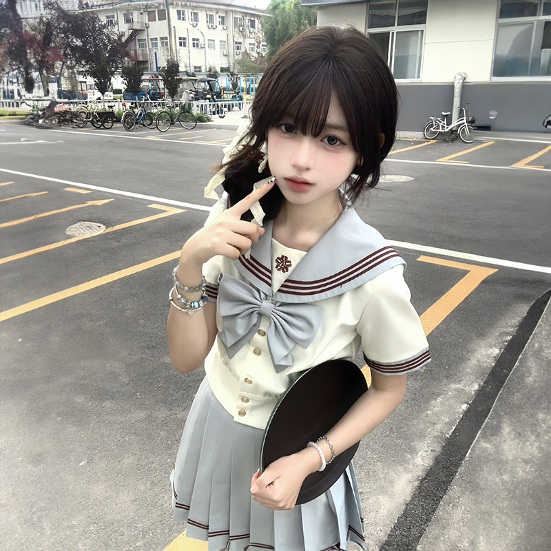 狐兔JK原创抹茶白巧日系水手服套装女中间服短袖JK制服甜美学院风