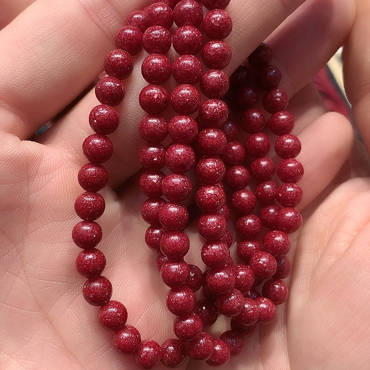 天然辰砂6米晶体120颗珠子