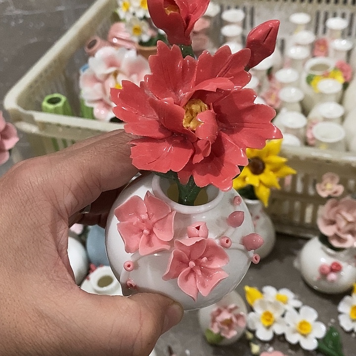瓷片纯手工陶瓷花摆件