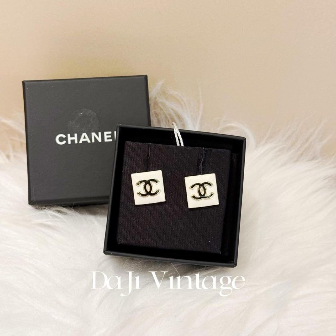 大吉中古Chanel香奈儿双c珐琅方形耳钉