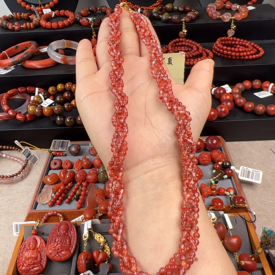 南红玛瑙银S925镶嵌（飘花麻花链3.5mm