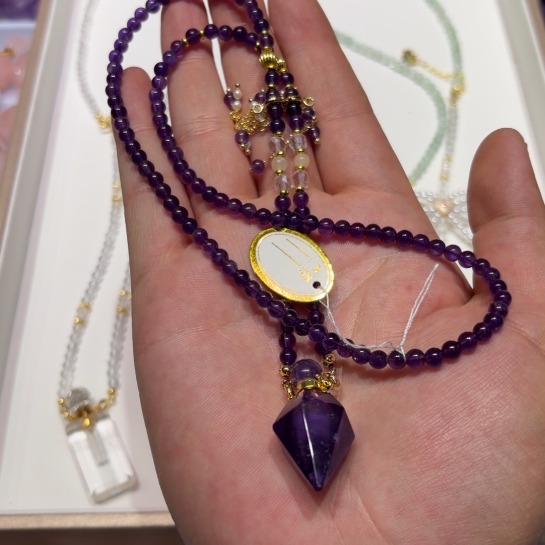 紫晶合金项链天然紫水晶香水瓶套装