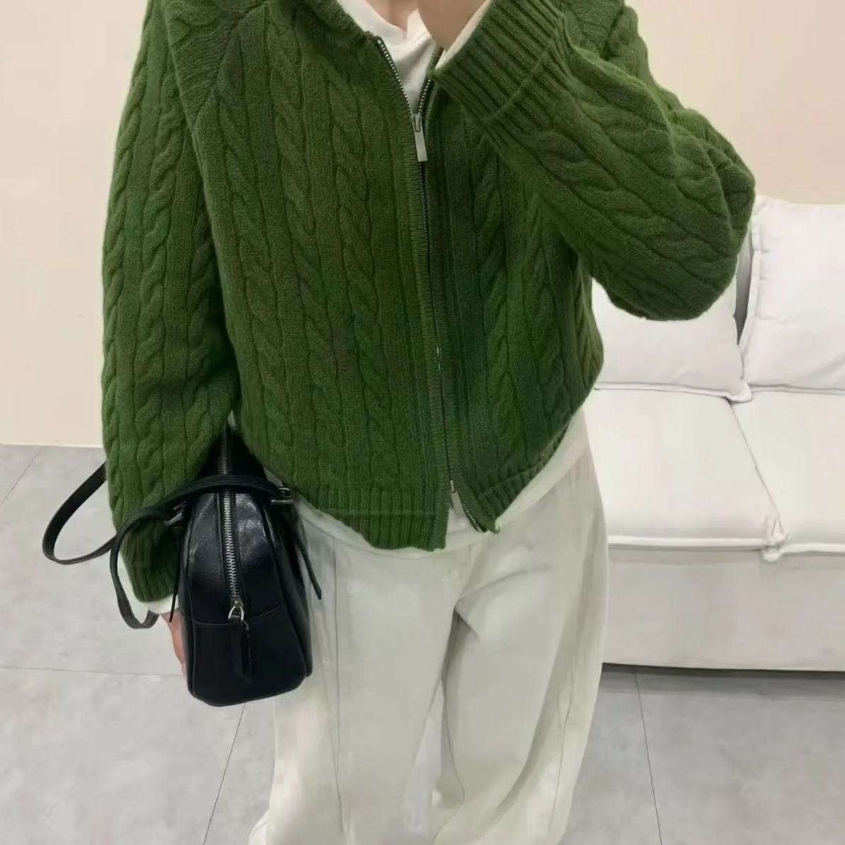 复古针织衫女2025年秋冬新款绞花减龄连帽拉链百搭休闲7382