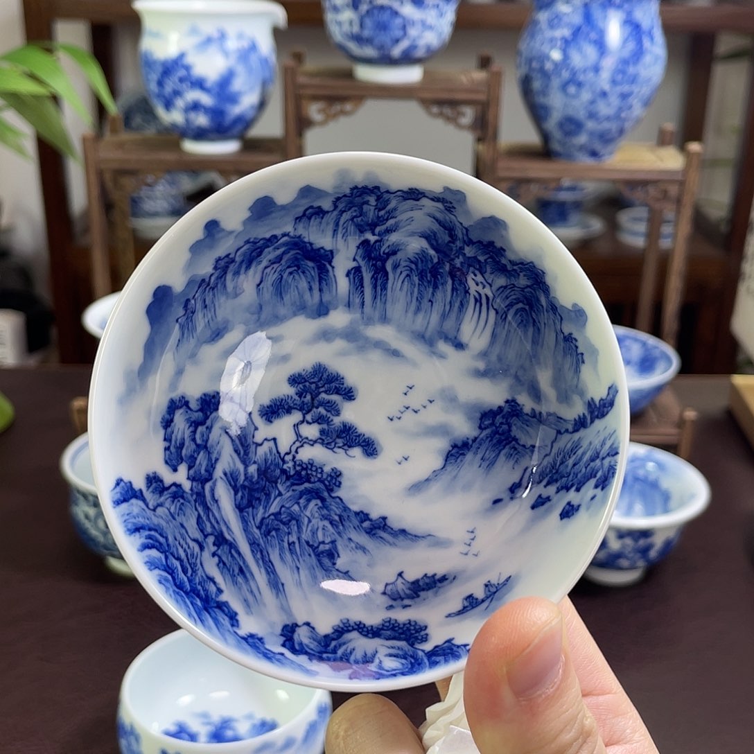 奔****陶纯手工手绘重工山水