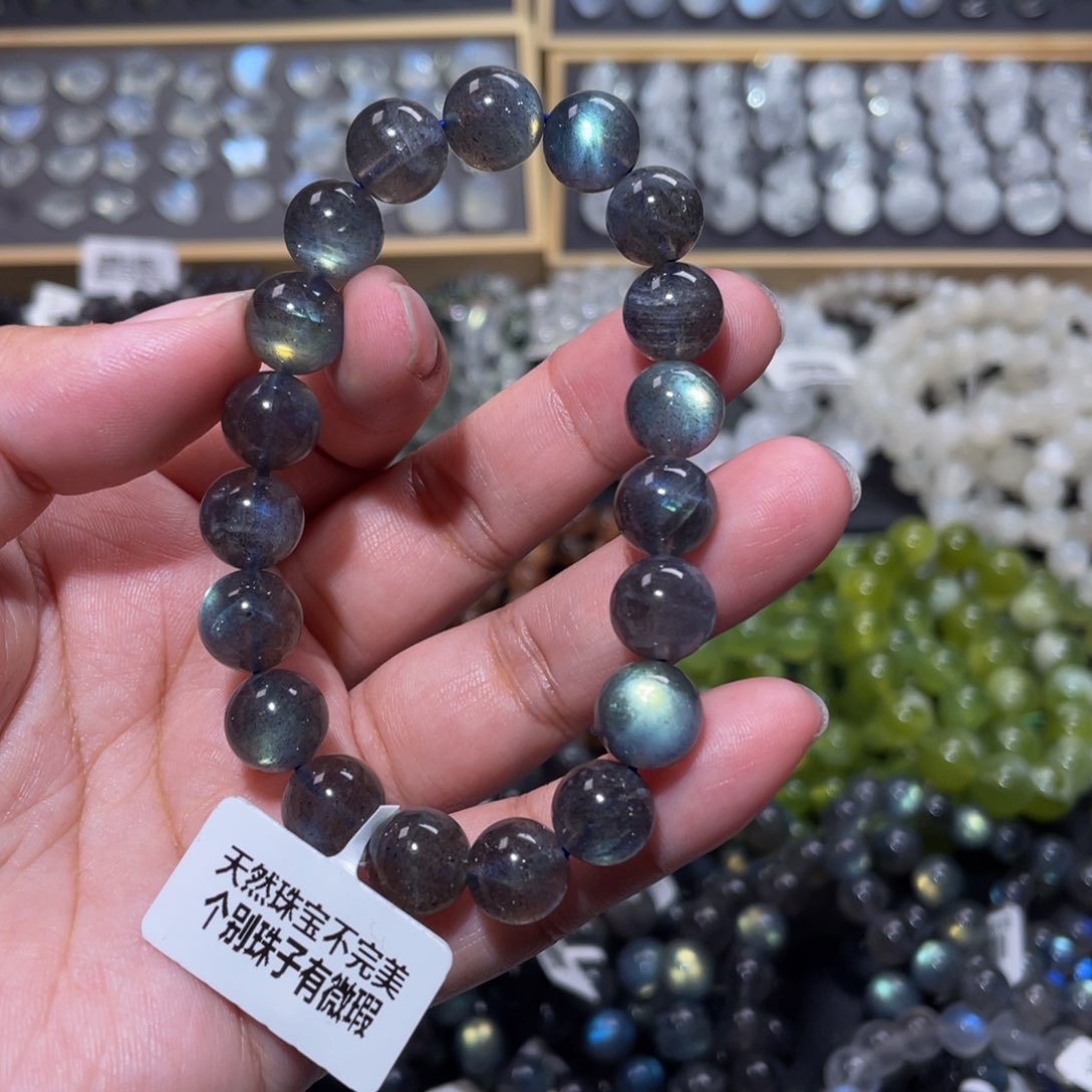 手链未镶嵌拉长石我*甜马岛黑体灰月光手链10mm
