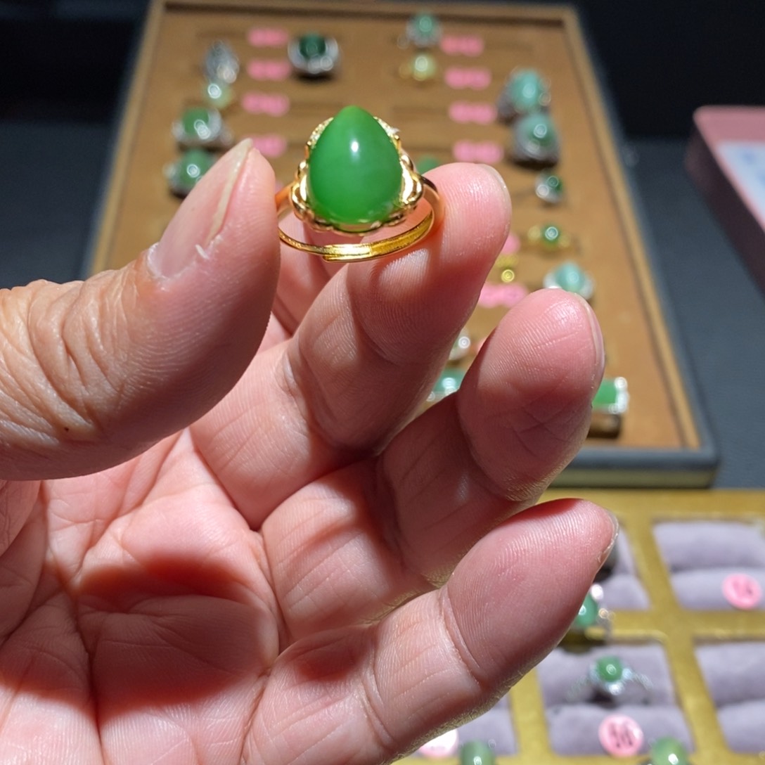 和田玉（碧玉）戒指银S925镶嵌