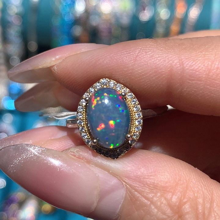 欧泊福利戒指银S925镶嵌