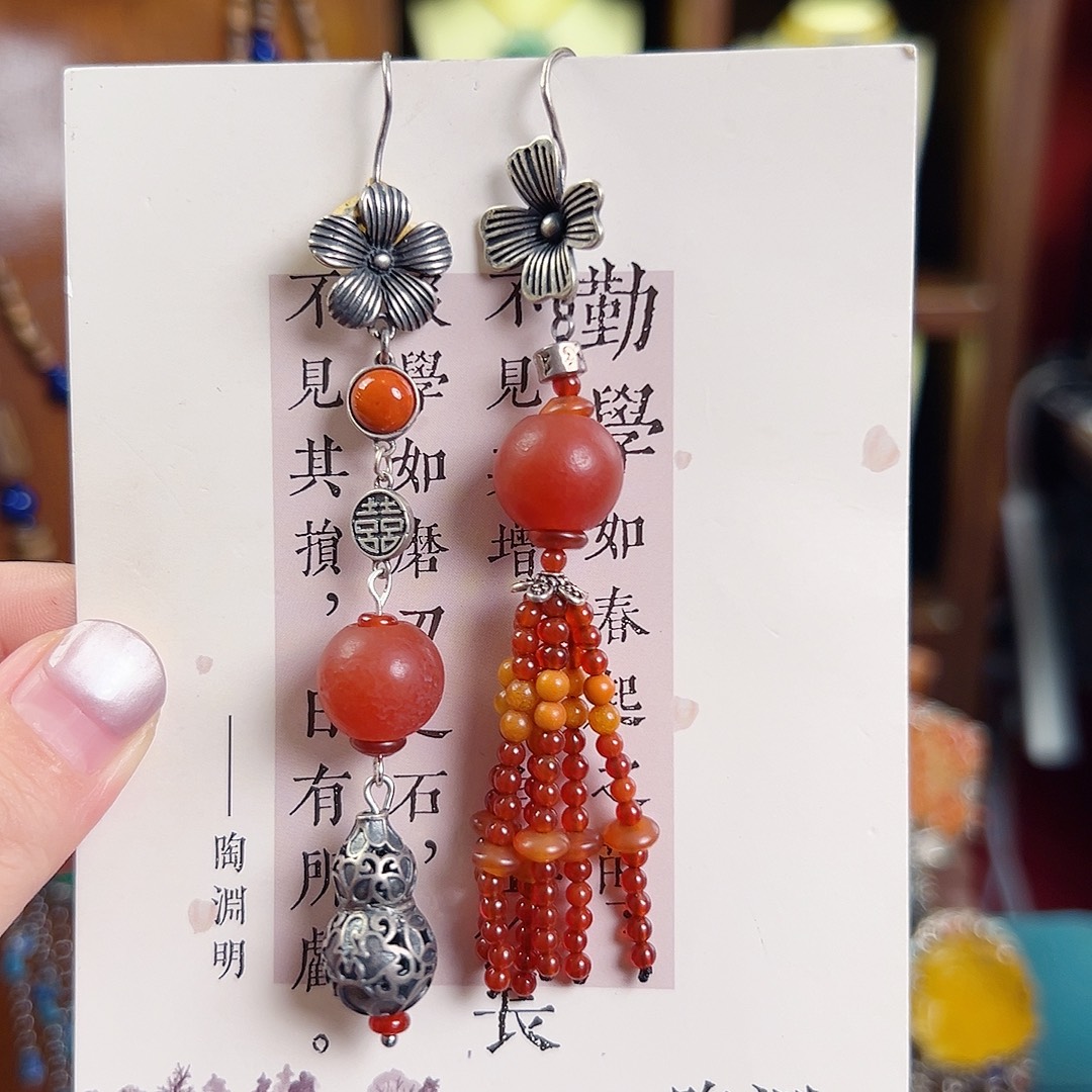 玛瑙未镶嵌挂件耳环