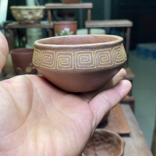 梅***颜茶杯紫砂全手工（手捏）主人杯，120毫升，青降坡泥