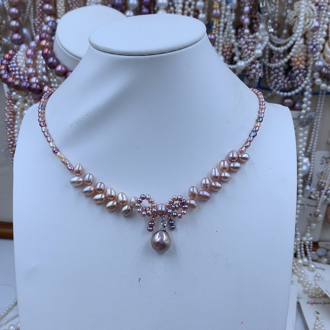 项链银S925镶嵌淡水珍珠