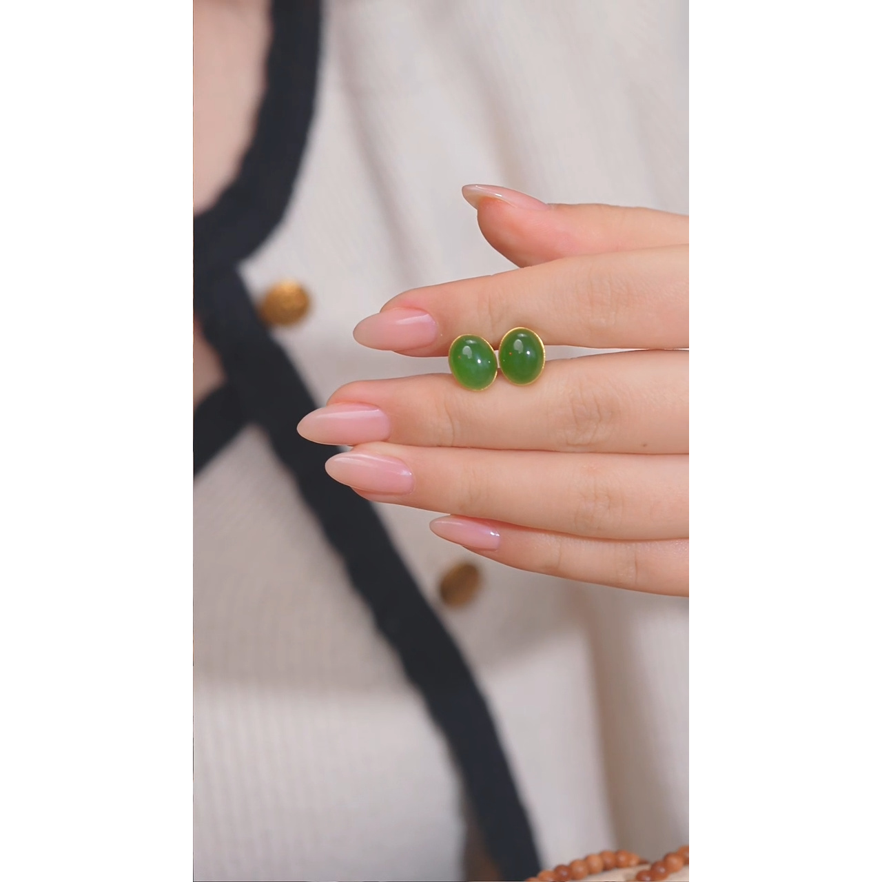 和田玉耳饰18K金镶嵌@@N1122